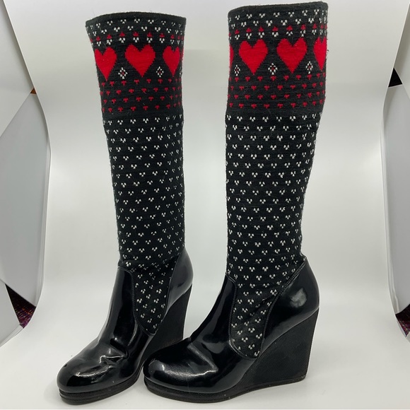 Betsey Johnson Shoes - Vintage Y2K Betsey Johnson Betseyville Heart Knit Sock Wedge Boots